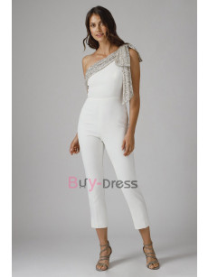 New Arrival Chic One Shoulder Wedding Jumpsuit with Detachable Overskirt WBJ071