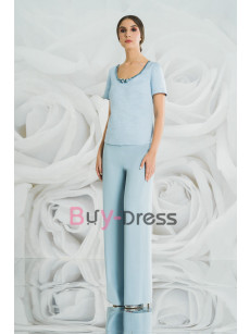 2022 New Arrival Elegant Mother of the Bride Pants Suits  with Lace Overlay Charming Formal Occasion Dresses Sky Blue TS045