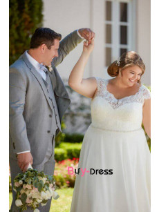 2023 Plus Size A-line Lace Wedding Dresses, Empire Lace Up Cap Sleeves Bride Dresses bds-0041