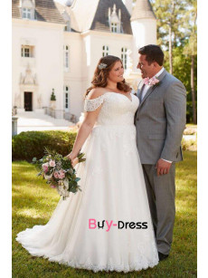 2023 Plus Size Sweetheart Lace Wedding Dresses, Off the Shoulder Outdoor Bride Dresses bds-0047