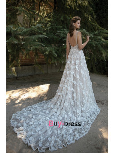 Spagetti A-line Bohemia wedding dress,  Empire floral appliques bride dresses bds-0008