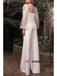 2023 Wide Leg Bridal jumpsuit, Sheer Full Sleeve Women Wedding Reception Jumpsuit rompers, Wedding Pantsuit bjp-0011