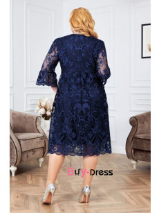 2024 Loose Style Half Sleeves Dark Navy Lace Plus Size Mother Of The Bride Dresses MD0025-1