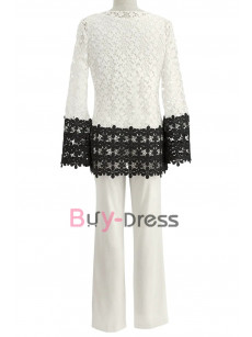 2 Piece Black and White Lace Mother of the Bride Pant Suit PS-001