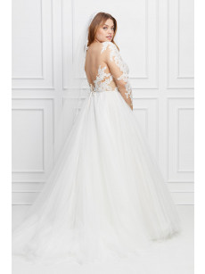 Tulle A-Line Backless  Wedding Dress with Sleeves Bridal Gown Custom Plus Size PWD2214