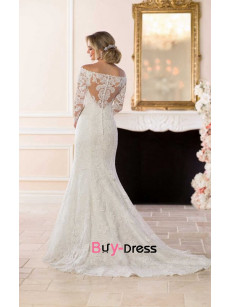 Bateau Spring Wedding Dresses, Lace Sleeve length Bride Dresses with Brush Train bds-0024