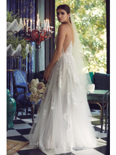 Charming Beaded Plus Size Spaghetti A-Line Wedding Dress PWD2219