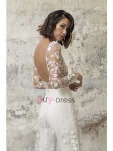 BOHO Bridal Jumpsuits with Lace Overskirt Backless Little Wedding Dresses WBJ058
