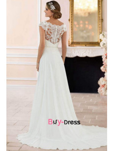 Off the Shoulder Chiffon Beach Wedding Dresses, Glamorous Cap Sleeves Bride Dresses bds-0019