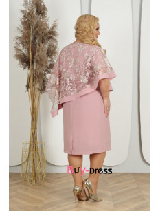2024 Dressy Half Sleeves Blush Pink Lace Plus Size Mother Of The Bride Dresses MD0026-1