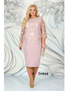 Dressy Pink Lace Mid-Calf Plus Size Mother Of The Bride Dresses MD0016