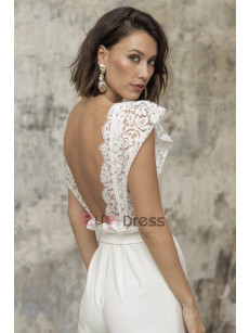 Effortlessly Chic Bridal Jumpsuits With Lace Backless Bohemia Wedding Pantsuits WBJ061