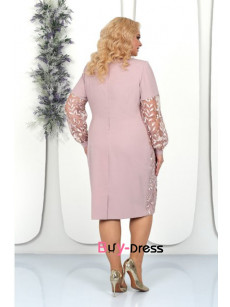 Pearl Pink Lace Long Sleeves Mid-Calf Plus Size Mother Of the Groom Dresses MD0018-2