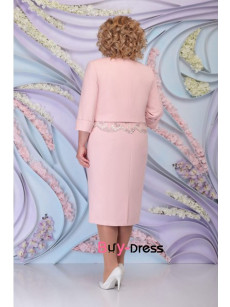 Elegant Two Piece Sets Mid-Calf Plus Size Blush Pink Mother Of the Bride Dresses With Coat MD0021-1