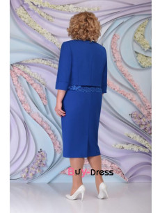 Elegant Two Piece Sets Mid-Calf Plus Size Royal Blue Mother Of the Bride Dresses With Coat MD0021-3