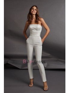 Fashion Bridal Jumpsuits with Long Cape Jacket Wedding Trouser suit Dresses WBJ076