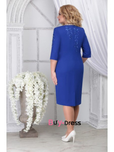 Glamorous Half Sleeves Royal Blue Mid-Calf Plus Size Mother Of The Bride Dresses MD0024-1