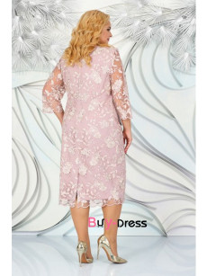 Glamorous Mid-Calf Pink Lace Plus Size Mother Of the Bride Dresses MD0022-1