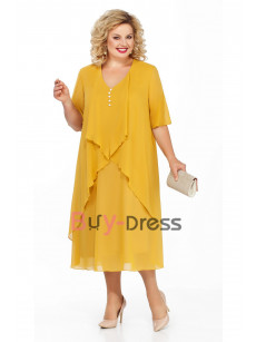 Comfortable Plus size Tea-Length Chiffon Dress for Mother MD2256-01