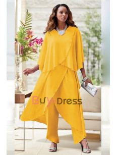 Mother of the Bride Pant Suit Dresses White  Chiffon Trousers Set New Arrival TS017-01