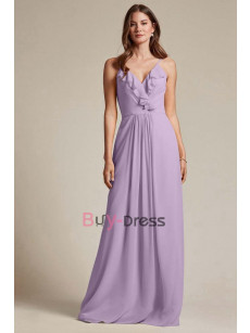 Lavender Chiffon Bridesmaids Dresses, Spaghetti Prom Dresses for Beach Wedding, Robes de demoiselle d'honneur BD-026-3