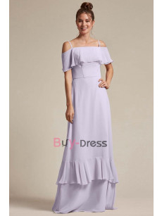 Lilac Spaghetti Bateau Bridesmaids Dresses, Chiffon Prom Dresses for Beach Wedding, Brautjungfernkleider BD-037-3