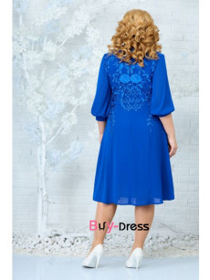 Modern Royal Blue Chiffon Plus Size Mid-Calf Women's Dresses MD0013-3