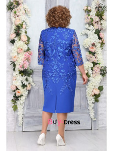 Modern Royal Blue Lace Half Sleeves Mid-Calf Plus Size Mother Of the Bride Dresses MD0019-4
