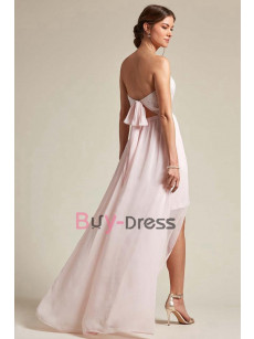 Light Pink Strapless Sweetheart High-low Bridesmaids Dresses, Robes de demoiselle d'honneur BD-018-1