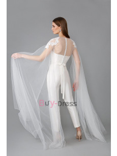 2022 New Arrival Modern Bridal Jumpsuit with Tulle Overlay for Wedding WBJ085