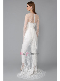Popular Detachable Lace Overskirt Bridal Jumpsuit with Crystal Belt WBJ088