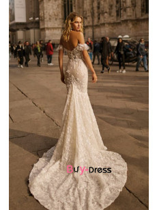 Glamorous Off the Shoulder mermaid wedding dresses, Bohemia bride Dresses with chapel train bds-0014