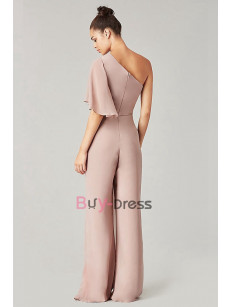 Pink One Shoulder Simple Bridesmaids Dresses & Jumpsuits, Brautjungfernkleider BD-002-11