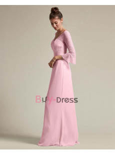 Watermelon Elegant V-neck length Sleeves Bridesmaids Dresses, Vestidos de damas de honor BD-007-4