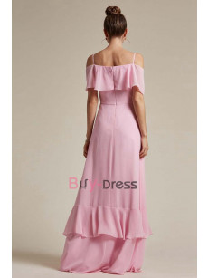 Pink Spaghetti Bateau Bridesmaids Dresses, Chiffon Prom Dresses for Beach Wedding, Brautjungfernkleider BD-037-1