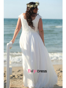 Boho Beach Plus Size Wedding Dresses, Cap Sleeves Bride Dresses Removable Long Sleeves bds-0029