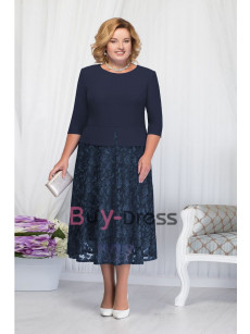 Elegant Royal Blue Lace A-Line Mother of the Groom Dress with Sleeves MD2257-02