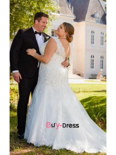 Plus Size Mermaid Wedding Dresses, Lace Up Sweetheart Bride Dresses with Chapel Train bds-0028