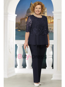 Plus Size Mother of the Bride Pant Suits that Hide belly TS034-4