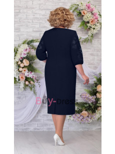 2024 New Arrival Plus size Tea-length Mother of the Bride Dresses Dark Navy MD2264-2