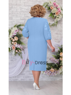Plus size Elegant Tea-length Mother of the Bride Dress Sky Blue MD2264-4