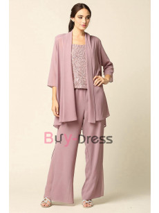 Relaxed Chiffon Mother of the Bride Pant suits Dresses with Sequins Mauve TS086