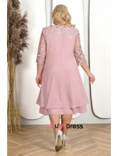 Pearl Pink Chiffon Half Sleeves Plus Size Mother Of The Bride Dresses MD0010