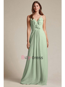 Jade Blue Chiffon Bridesmaids Dresses, Spaghetti Prom Dresses for Beach Wedding, Robes de demoiselle d'honneur BD-026-6