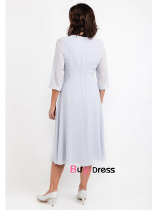 Sky Blue Chiffon Draped-Pleated-Bodice Belt Mother Of The Bride Dresses, Dressy Half Sleeves Women's Dresses MD0050-2