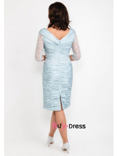 Sky Blue Lace Draped-Pleated-Bodice Mother Of The Bride Dresses, Half Sleeves Mother of the Groom Dresses MD0048-2