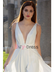 Stunning Deep V-Neck Overskirt Wedding Jumpsuits Dresses , Sposa Tuta Pantalone WBJ130