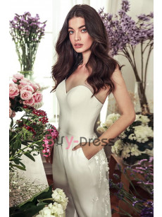 2022 Best Chic Sweetheart Wedding Jumpsuits with Tull Overskirt Train for Bridal WBJ133
