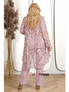 2024 Three Piece Sets Bean Paste Plus Size Mother Of The Bride Pant Suit With Lace Jacket MD0030-1
