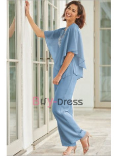 Comfortable Chiffon Mother of the Bride Pant Suits Dresses Navy TS081-4